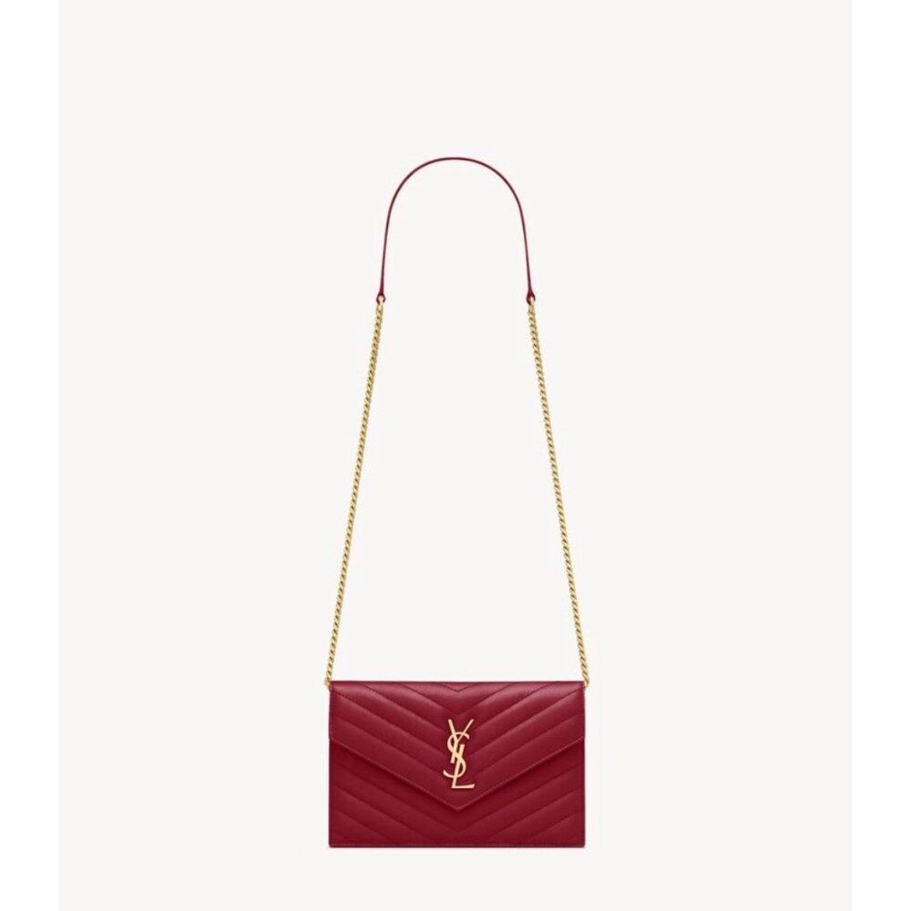 Saint Laurent Cassandre Envelope Chain Wallet in Lambskin – Brand New